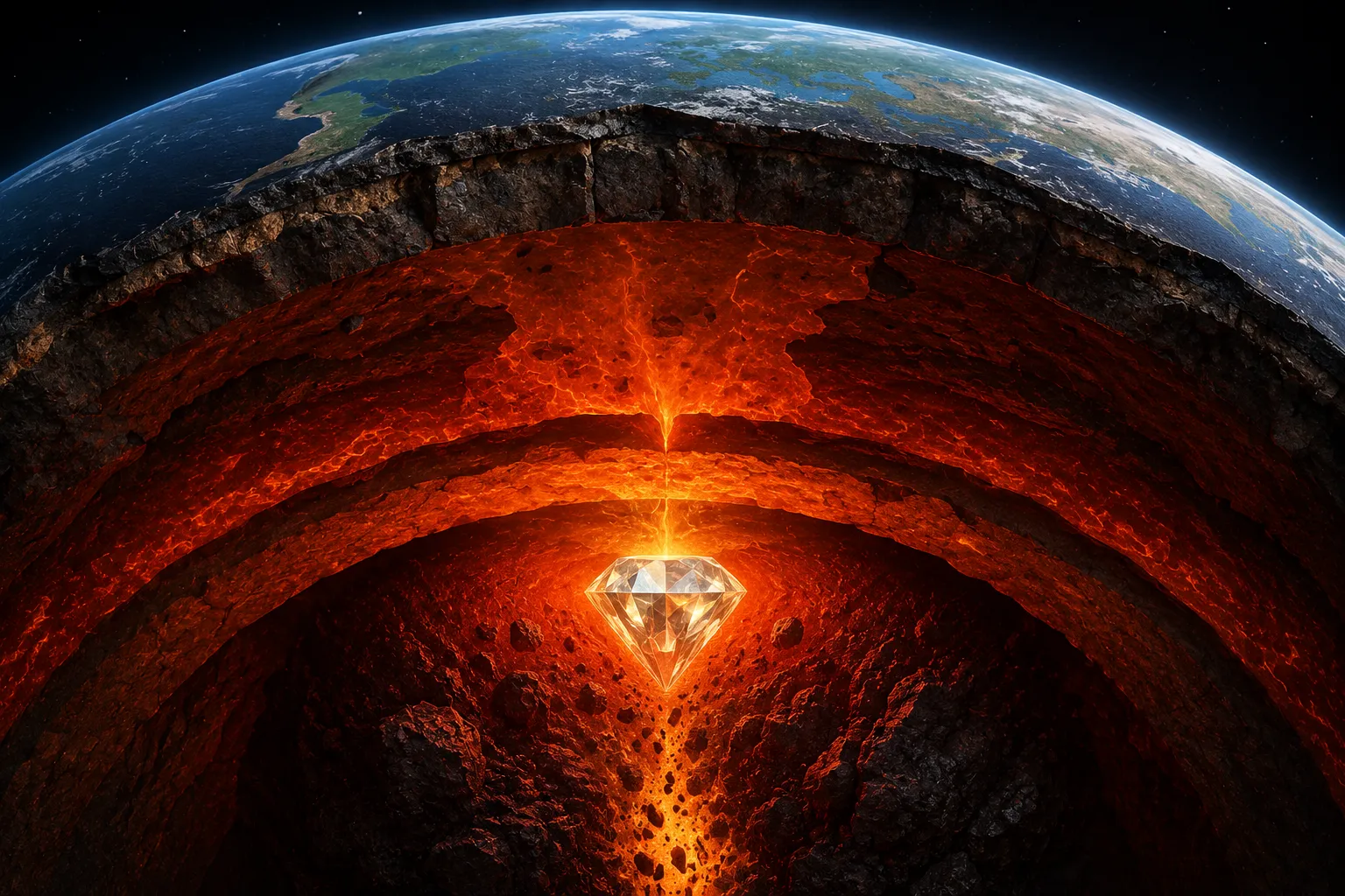 Natural diamond forming deep inside the earth's mantle under extreme heat and pressure