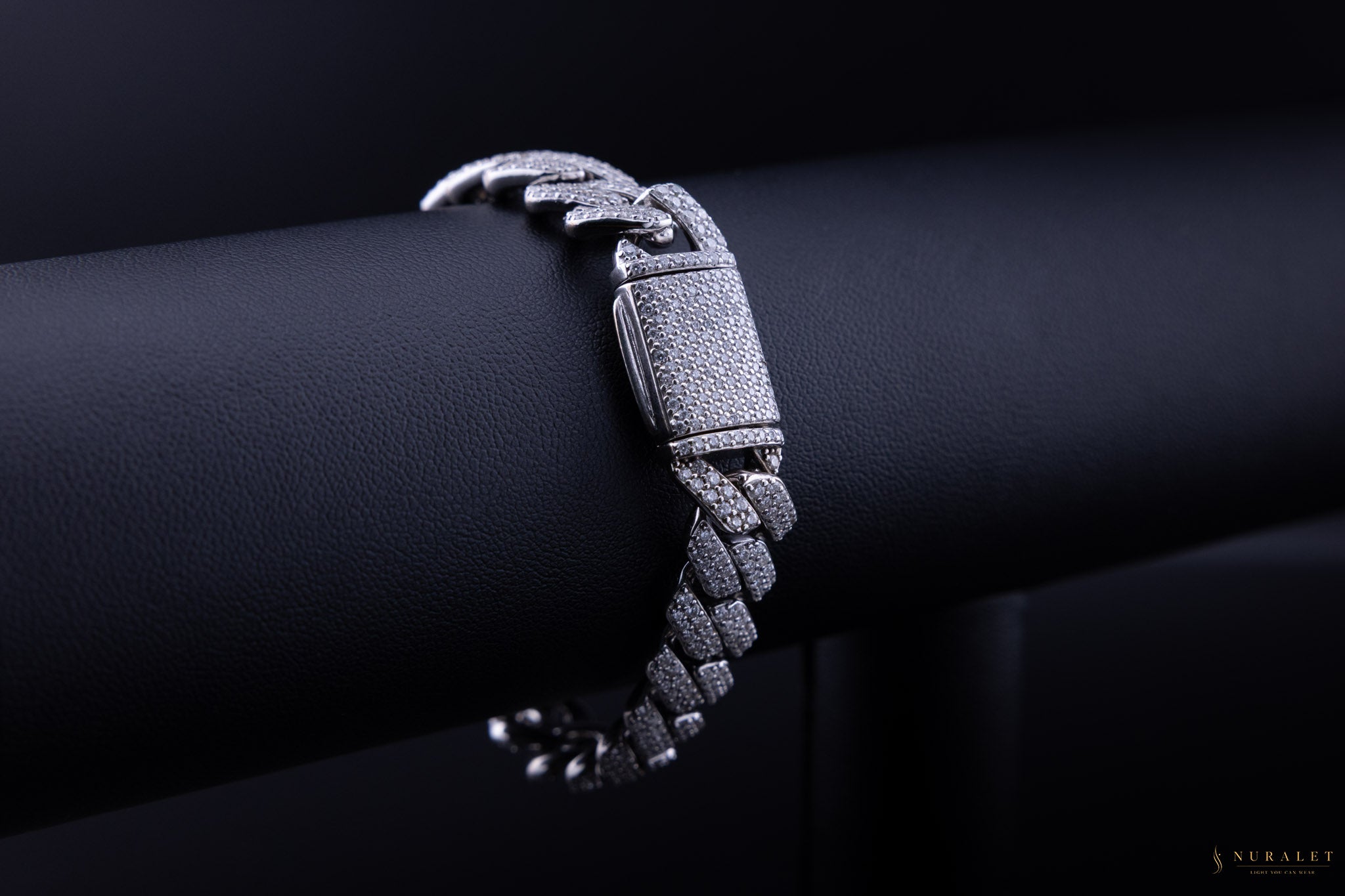 Iced Miami Cuban Bracelet - White Gold 8"
