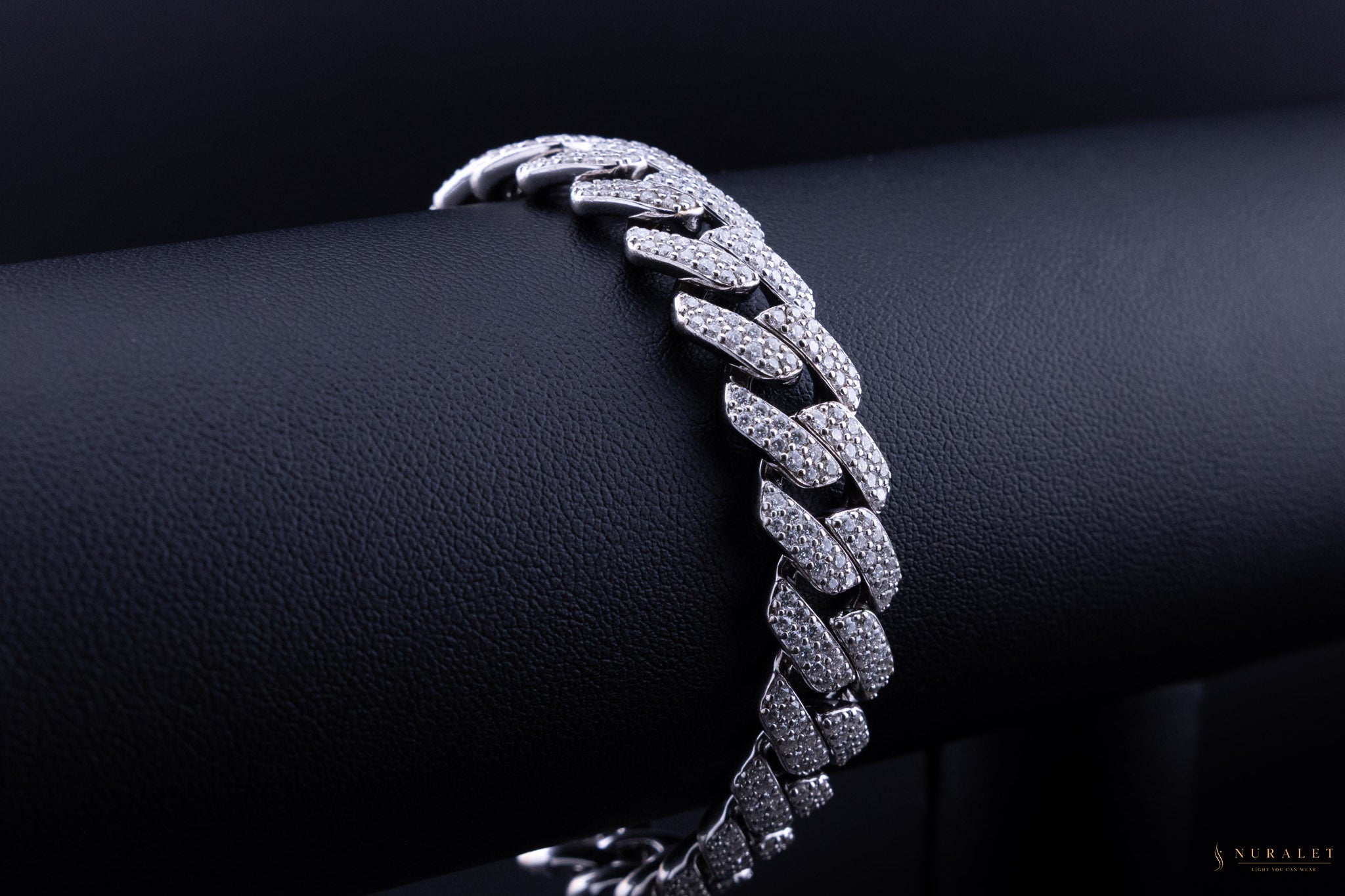 Iced Miami Cuban Bracelet - White Gold 8"