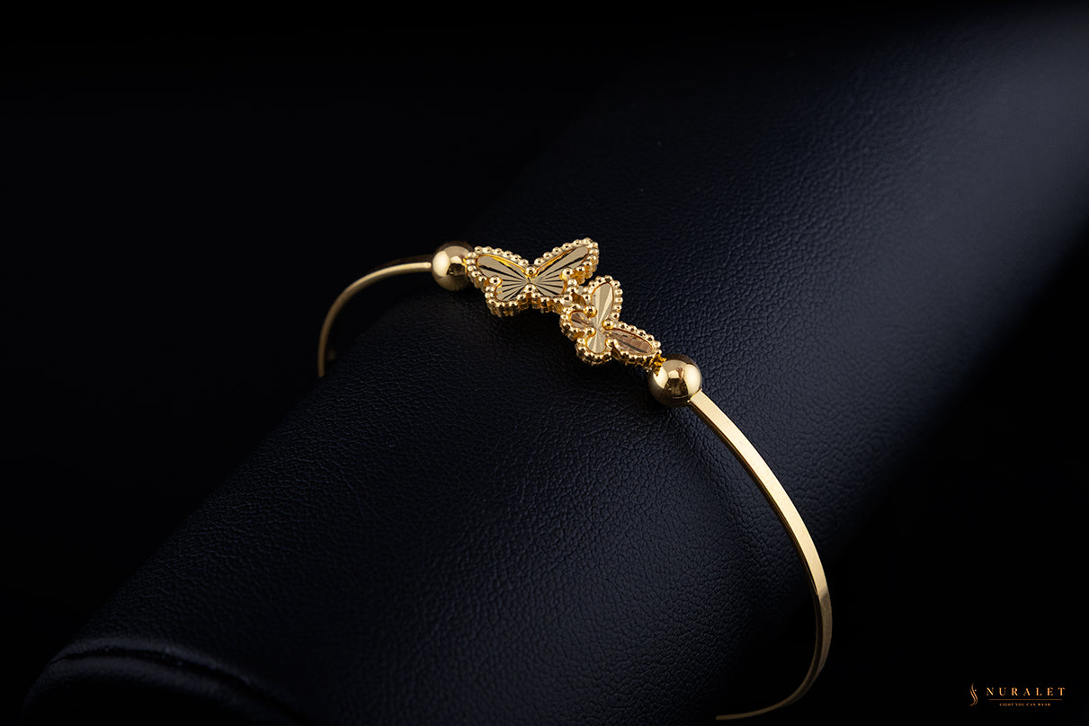 Double Butterfly Charm Bangle - Gold