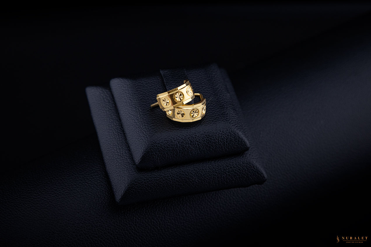 Faceted Starburst Hoop Earrings - 24K Gold 2.57g