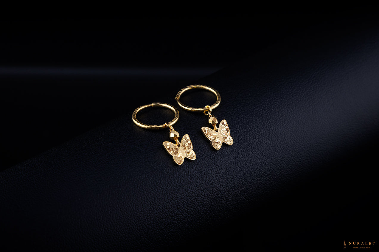 Butterfly Charm Hoop Earrings - 24K Gold 3.21g