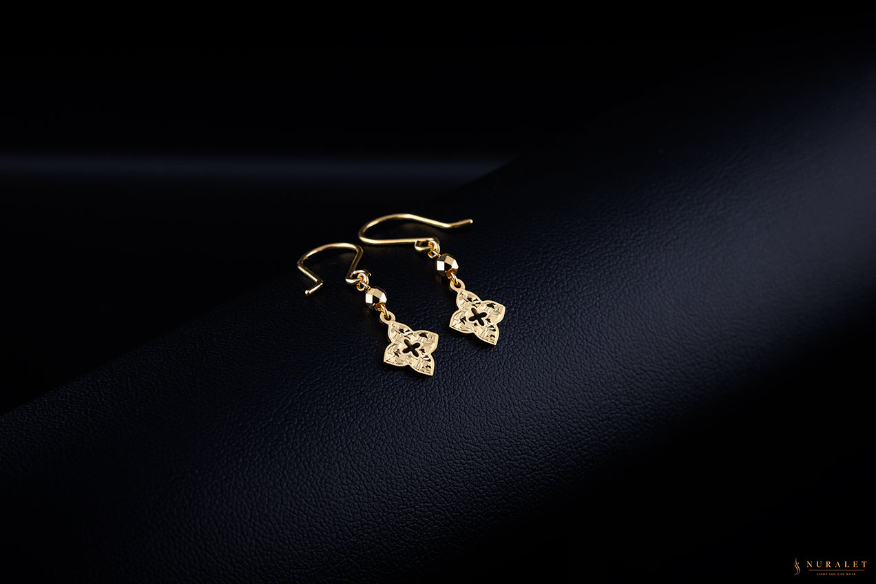 Floral Cutout Drop Earrings - 24K Gold 2.29g