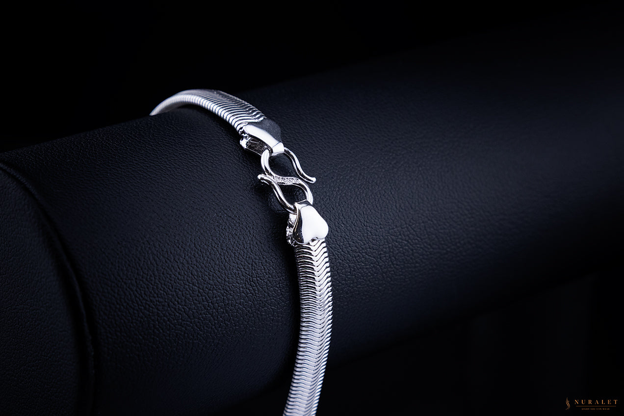 Herringbone Flat Snake Bracelet -Platinum