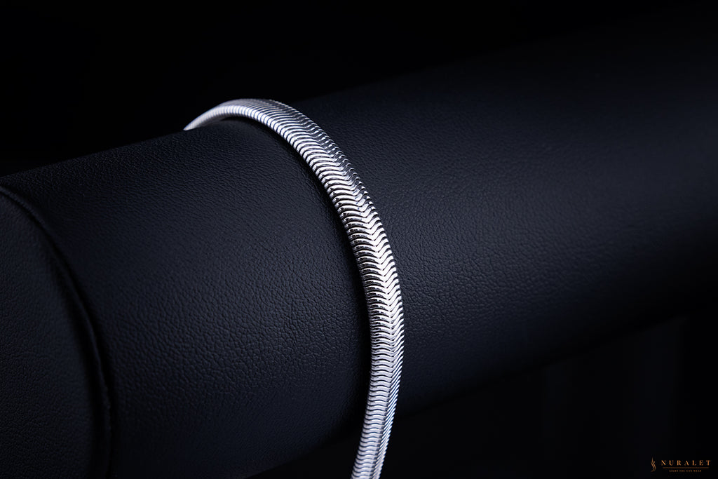 Herringbone Flat Snake Bracelet -Platinum