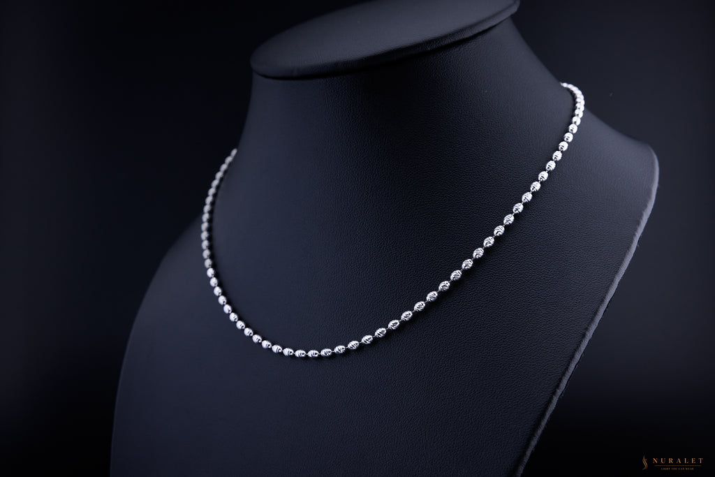 Moon Cut Rice Bead Chain - Platinum 3mm