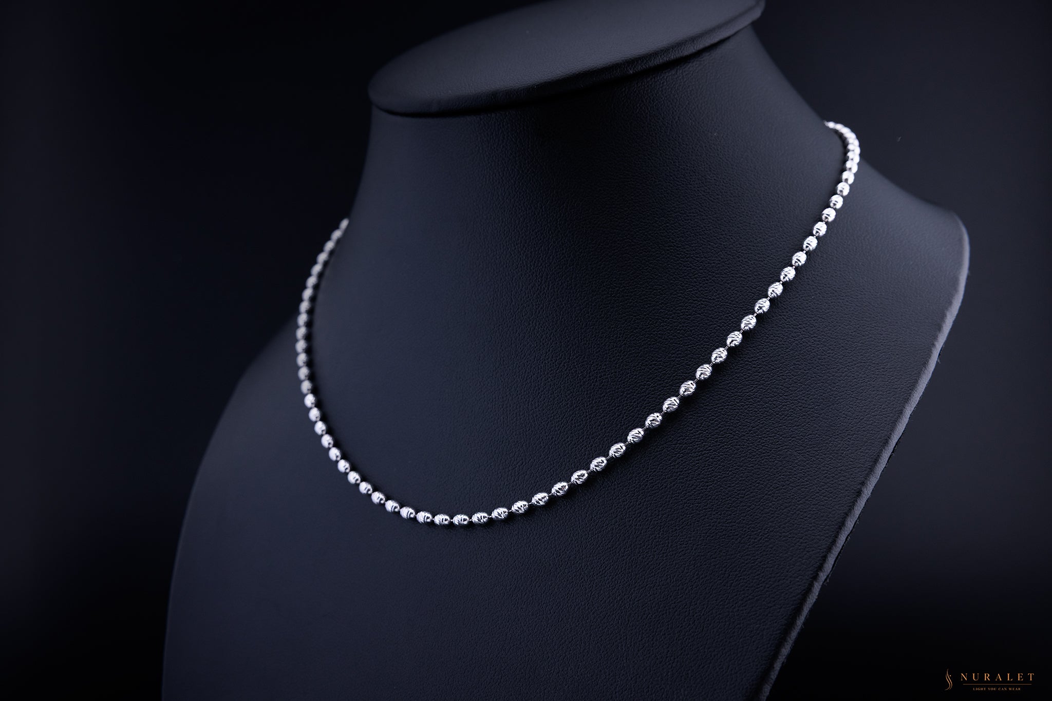 Moon Cut Rice Bead Chain - Platinum 3mm