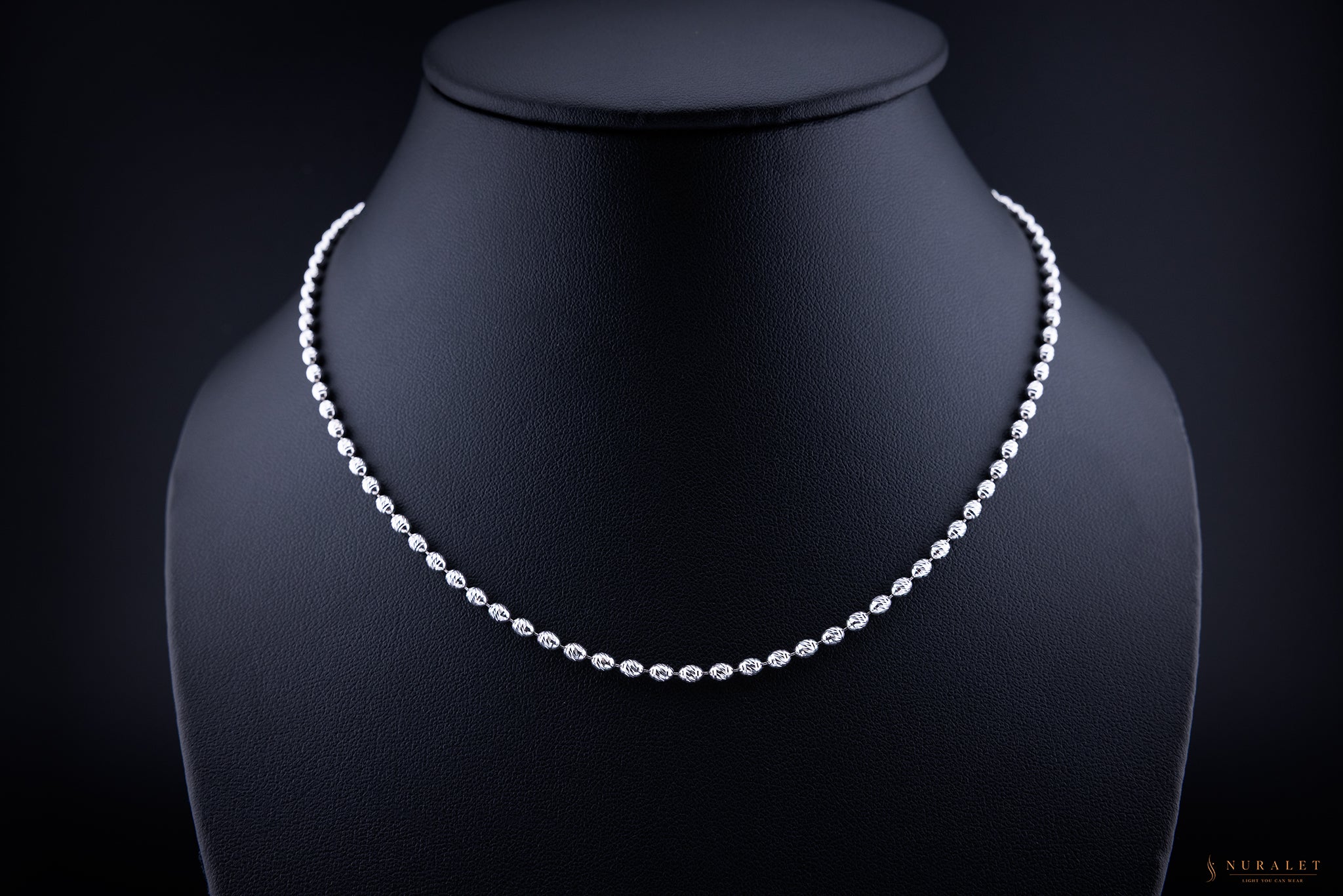 Moon Cut Rice Bead Chain - Platinum 3mm