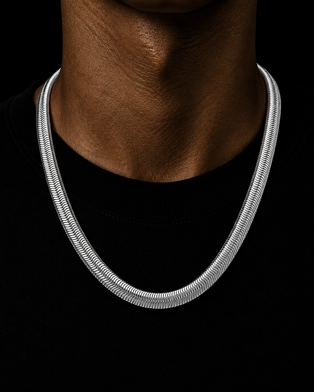 Herringbone Flat Snake Chain -Platinum 6mm 24"