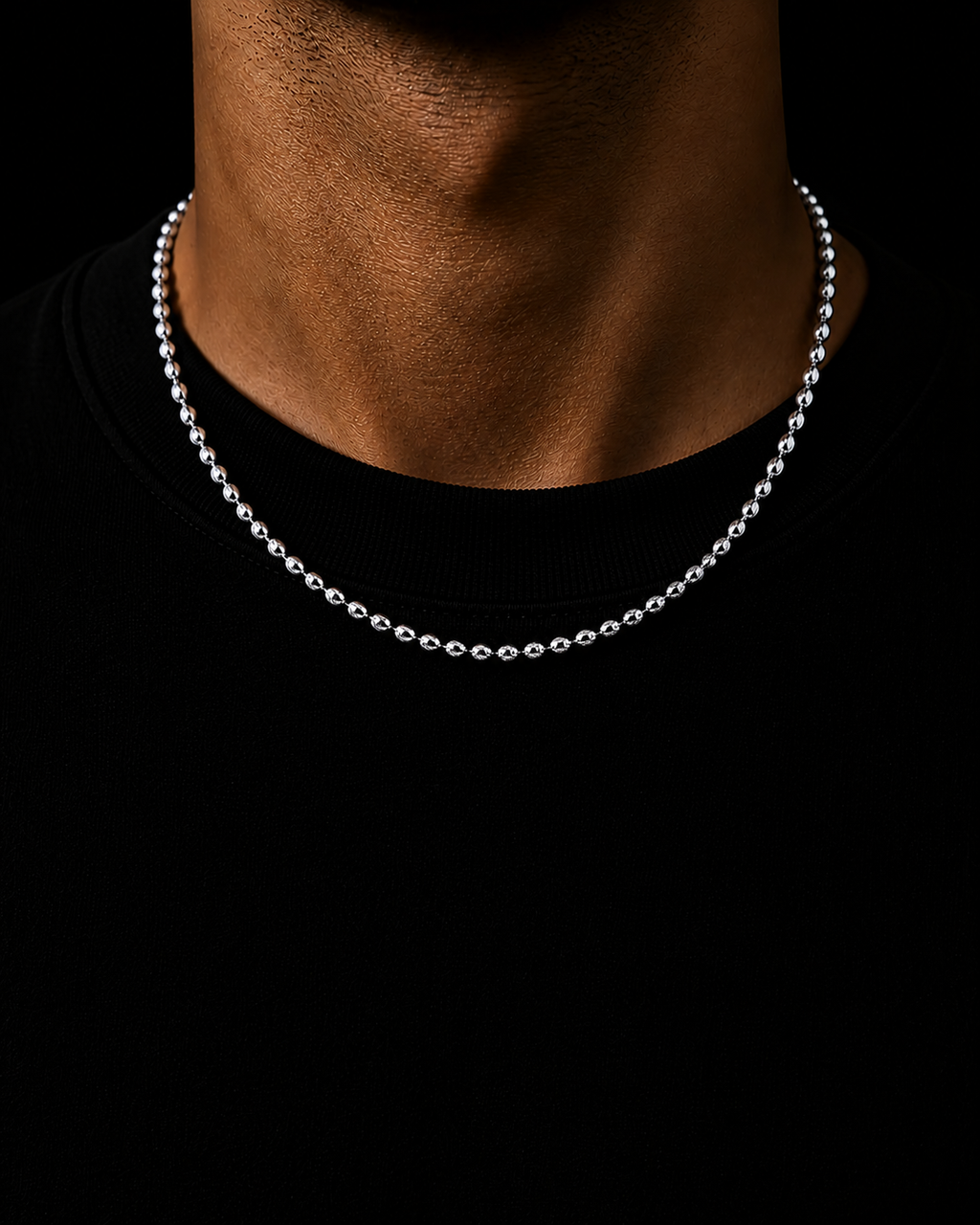 Moon Cut Rice Bead Chain - Platinum 3mm
